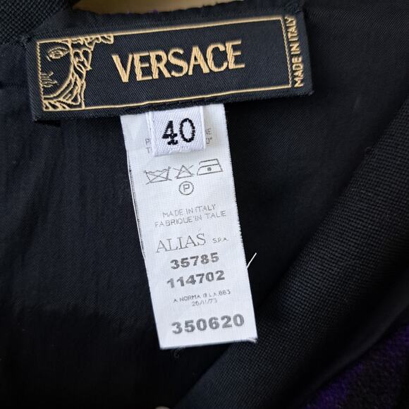 VERSACE Vintage 90s Sheath Dress Purple Black Tiger Zebra Size 40 IT XS 4 US - Picture 3 of 14